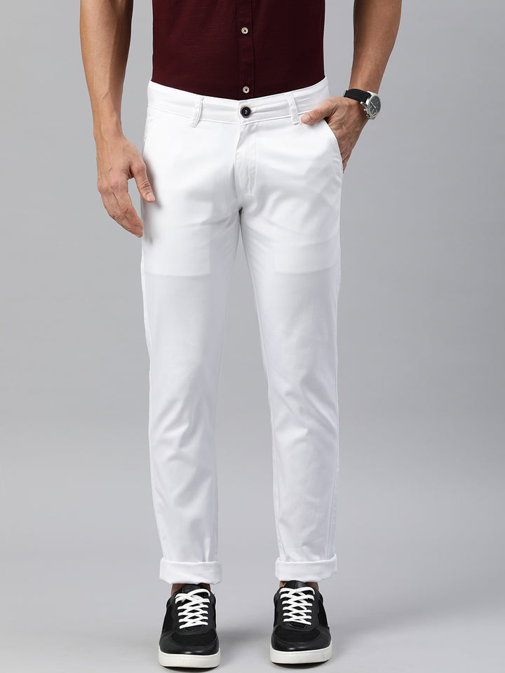 Majestic Man Regular Fit Satin Finish Cotton Casual Solid Chinos Trouser - White