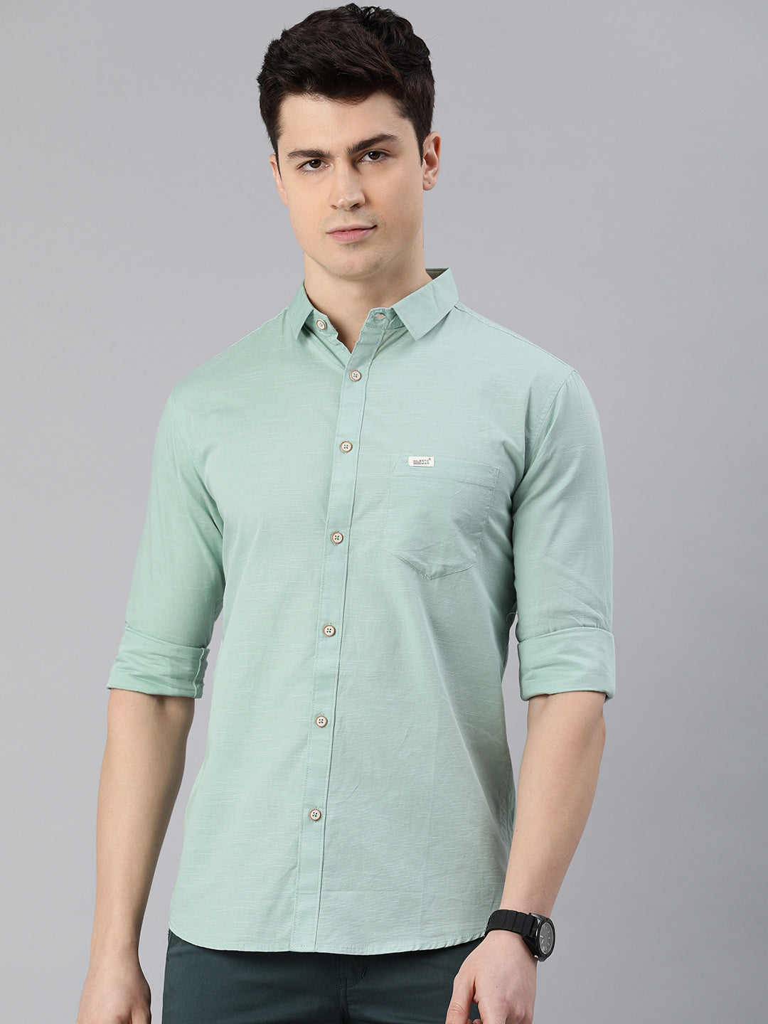 Pure Cotton Casual Men's Shirt - Light Green