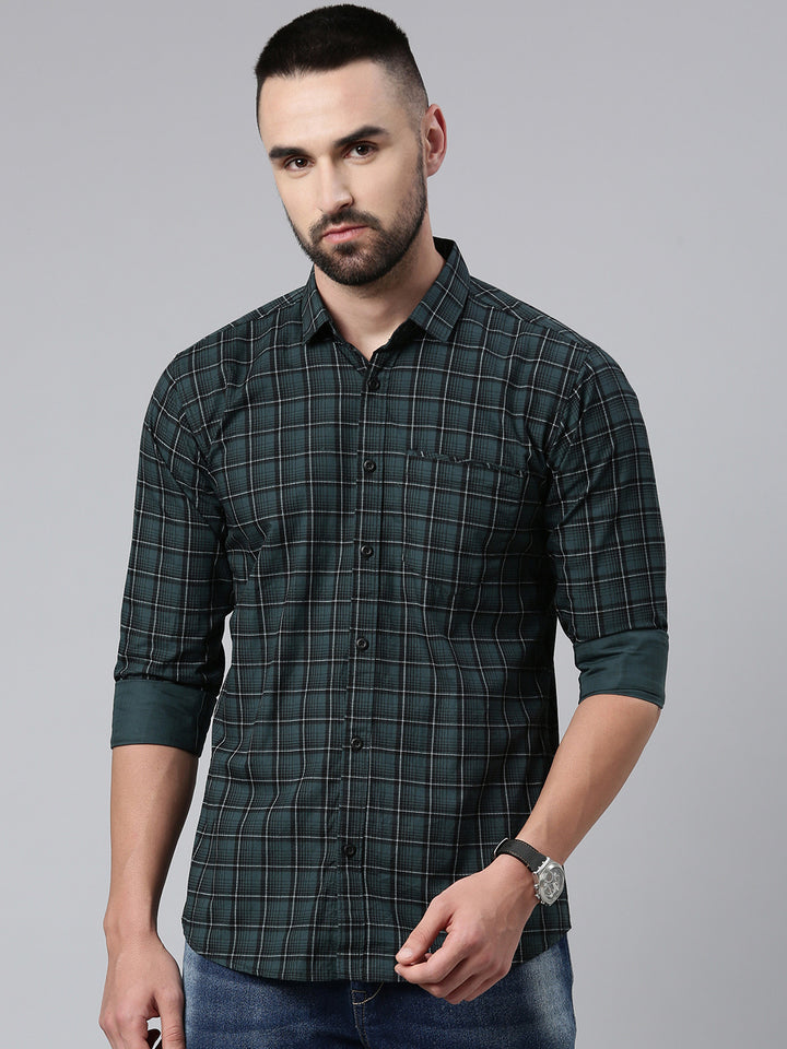 Majestic Man Checkered Cotton Slim fit Casual Shirt - Dusty Teal