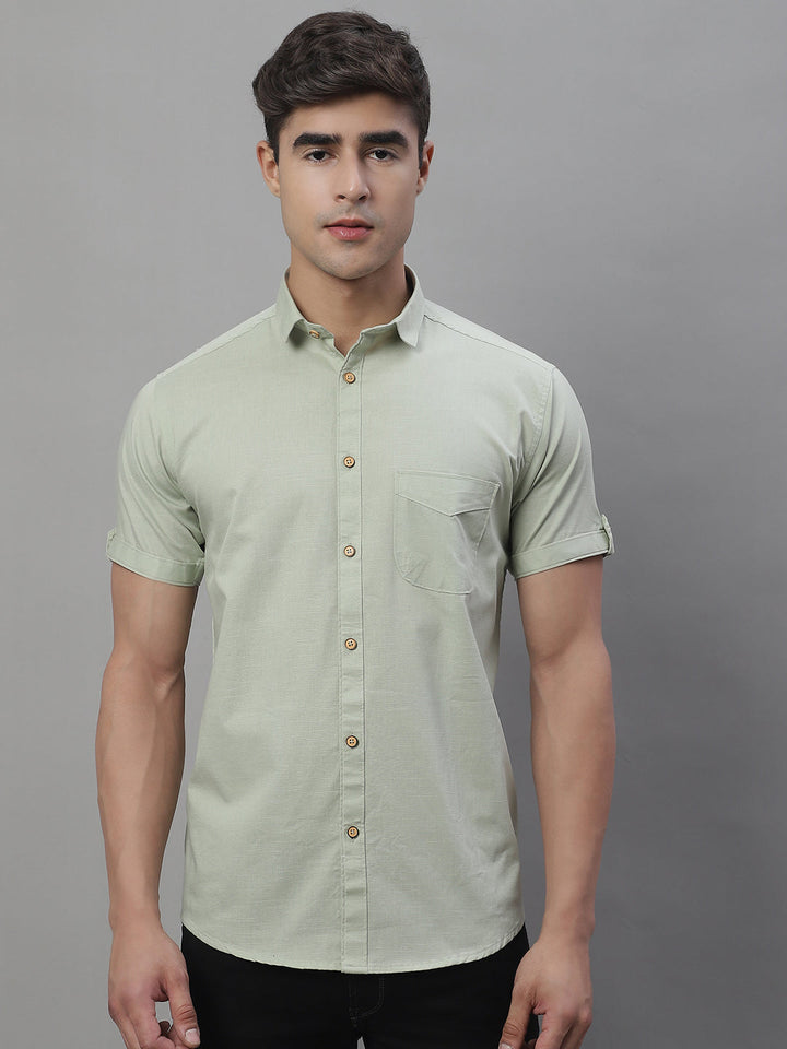 Kicky Pure Cotton Half sleeves Solid Shirt - Light Green