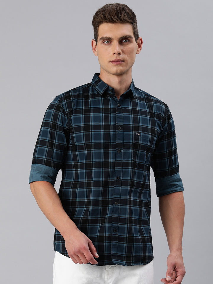 Majestic Man Checkered Slim fit Cotton Casual Shirt - Blue