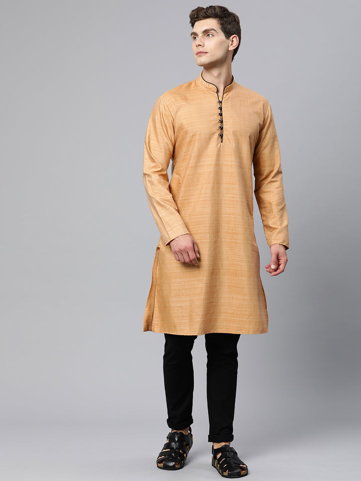 Majestic Man Regular Woven Design Fancy Long Kurta - Chiku