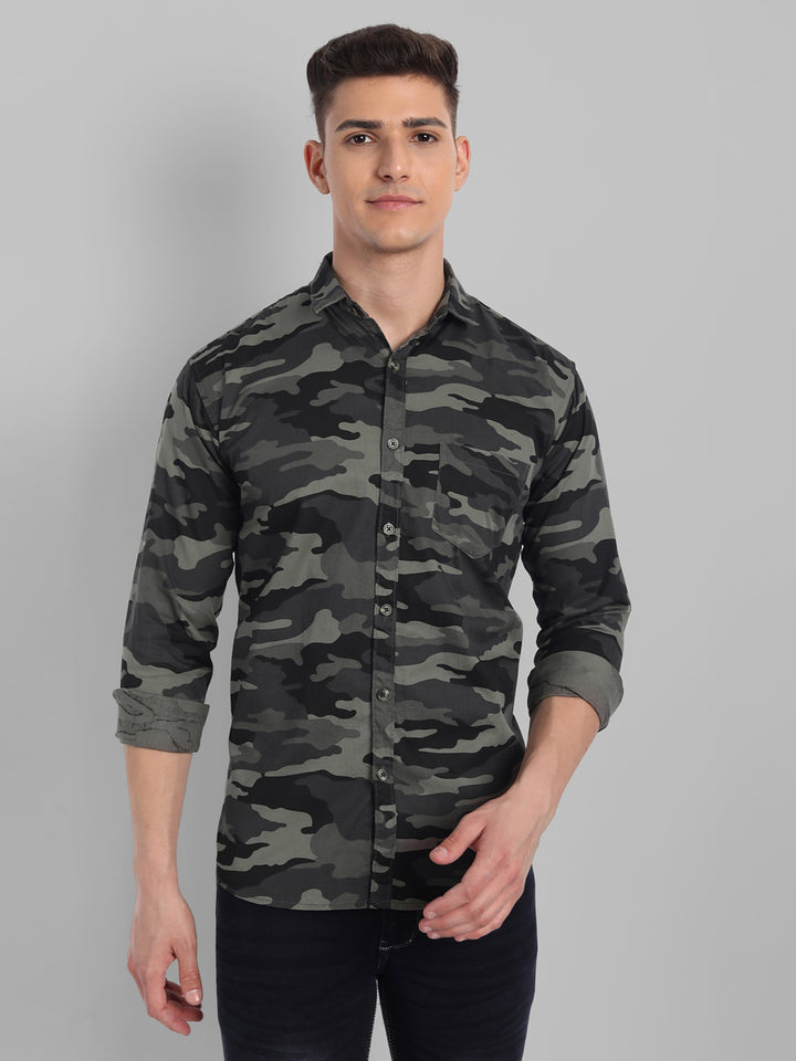 Military Print Casual Pure Cotton shirt - Grey