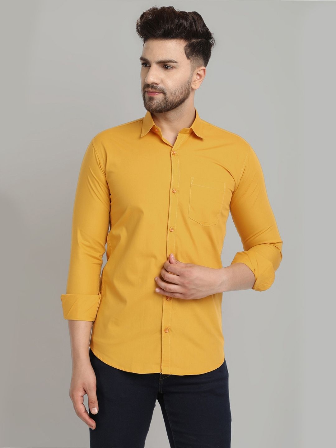 Groovy Pure Cotton Solid shirt - Mustard