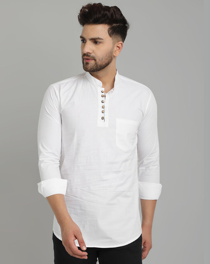 Classic Elegance pure cotton solid Short kurta - White