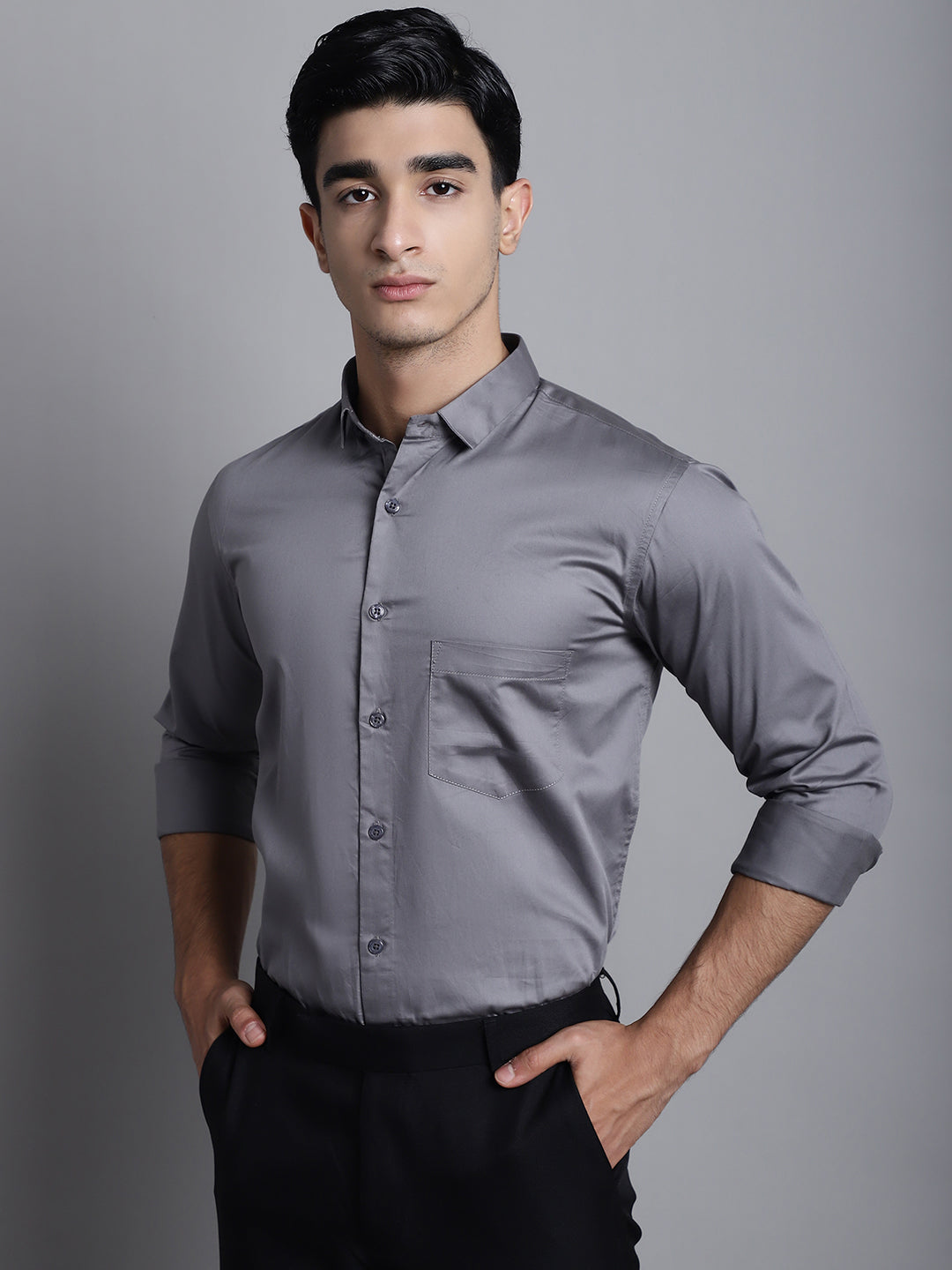 Paramount Pure Cotton Solid Shirt - Dark Grey