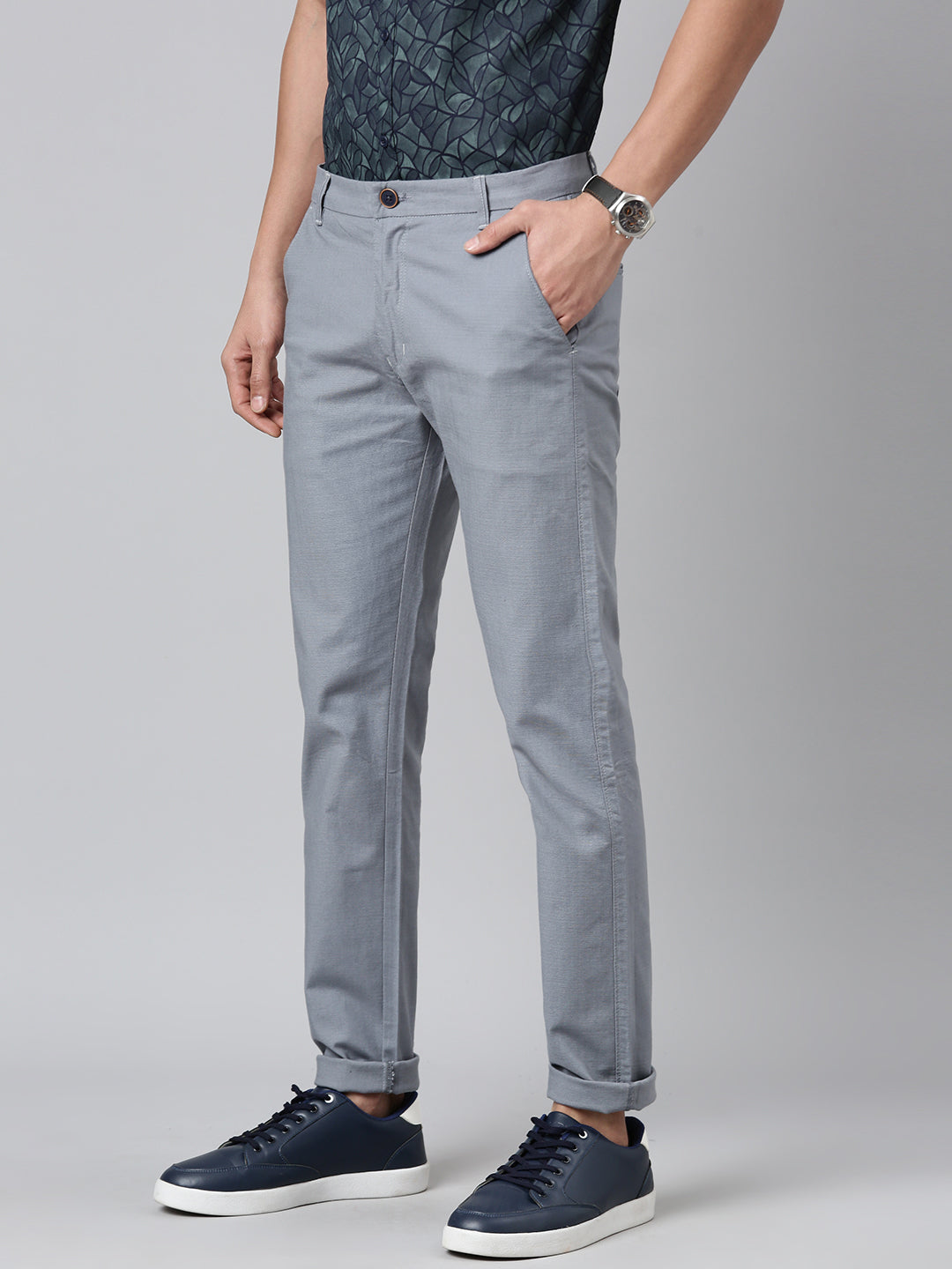 Majestic Man Regular Fit Solid Casual Trouser - Grey