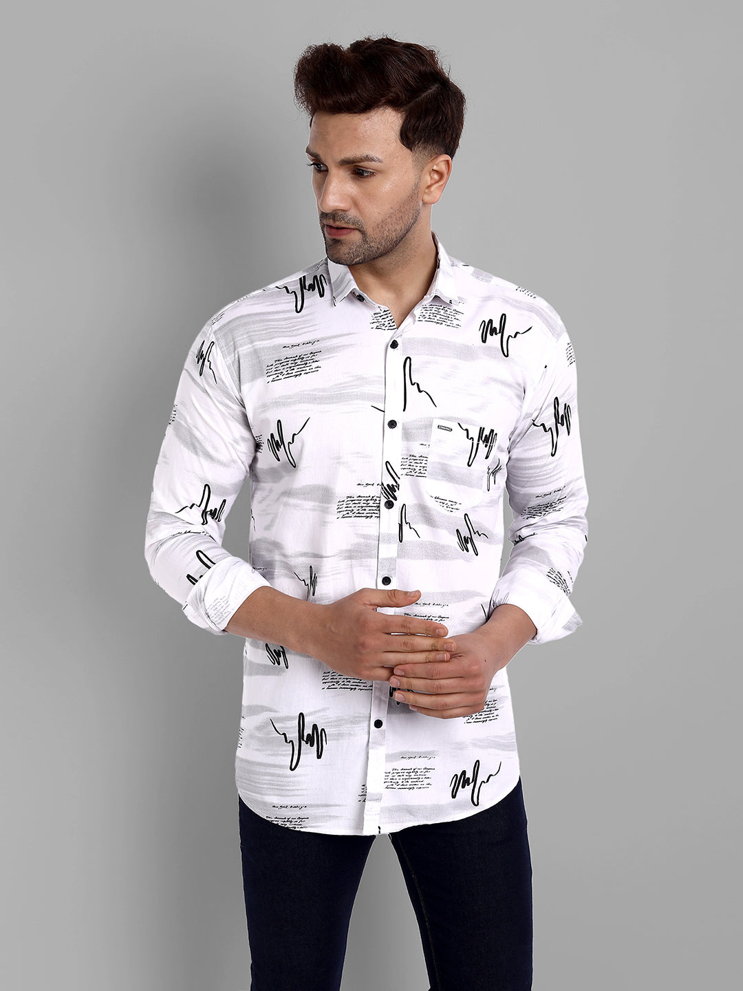 Majestic Man Pure Cotton Printed Shirt - White