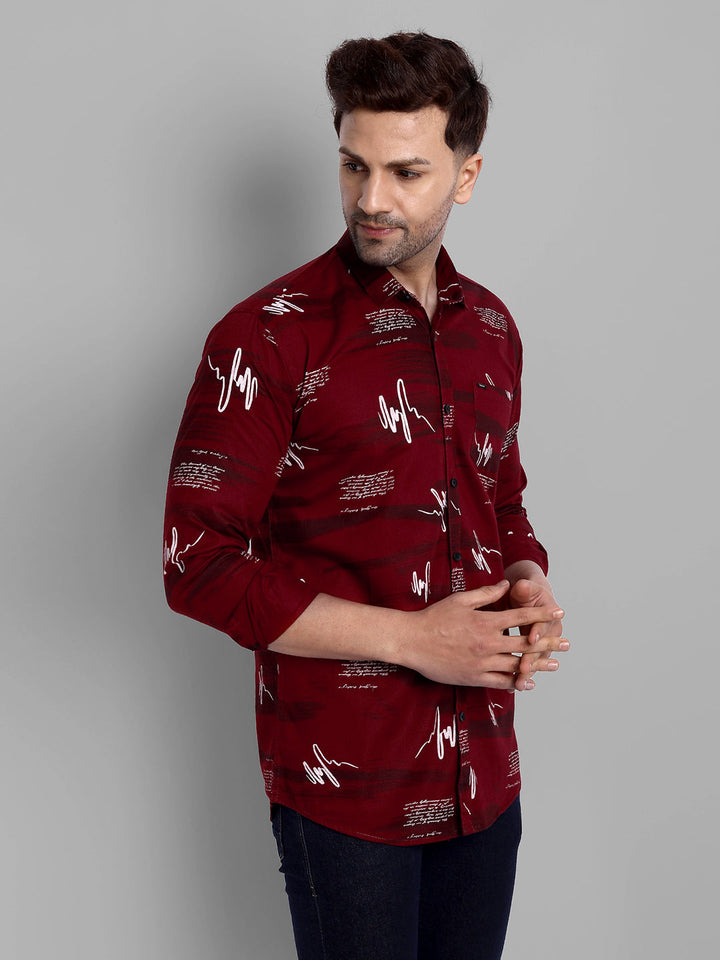 Majestic Man Pure Cotton Printed Shirt - Red
