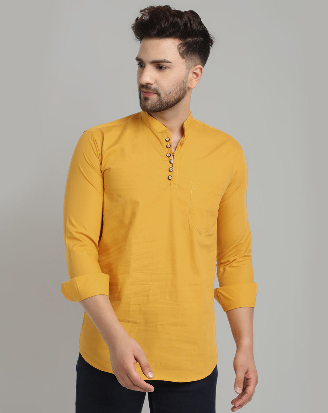 Classic Elegance pure cotton solid Short kurta - Mustard