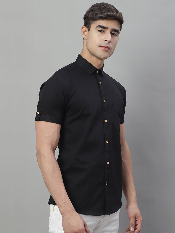 Kicky Pure Cotton Half sleeves Solid Shirt - Black