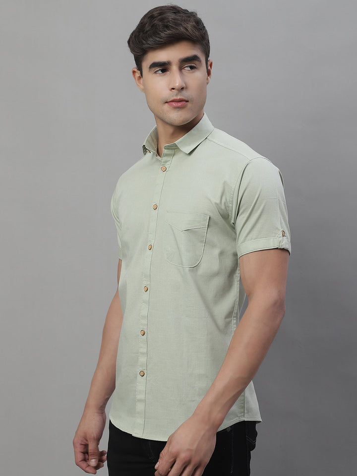 Kicky Pure Cotton Half sleeves Solid Shirt - Light Green