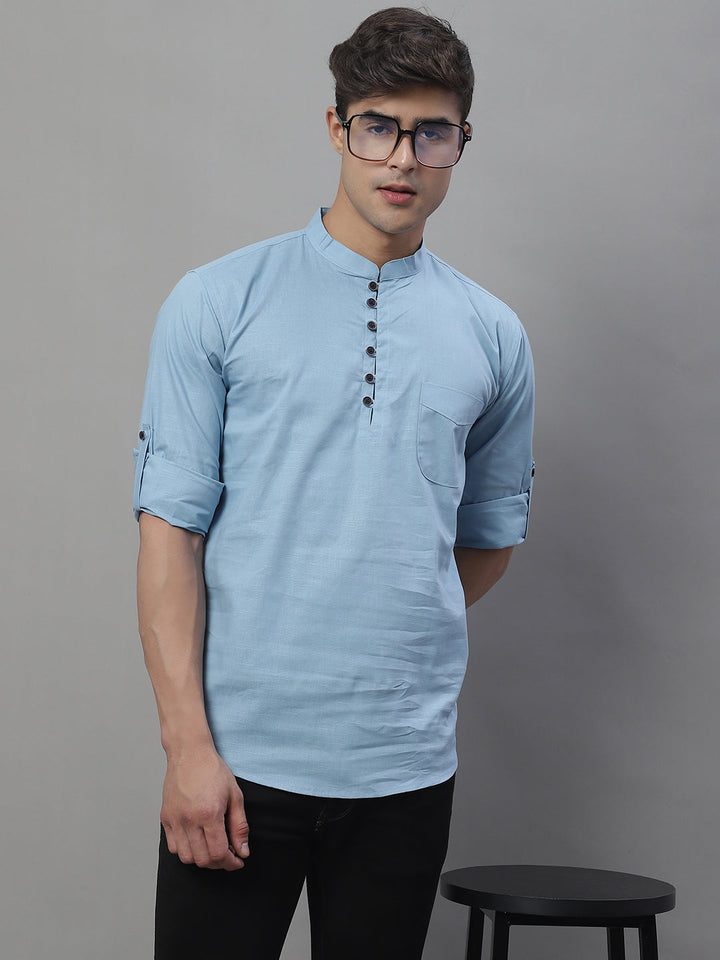 Pure Cotton timeless trendy Solid Kurta - Light Blue