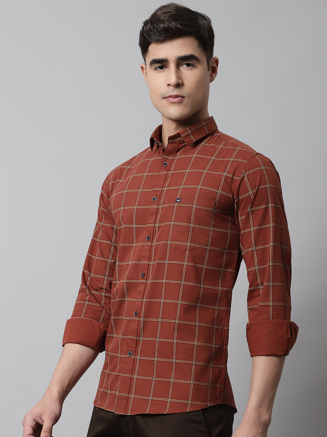 Classy Pure Cotton Checkered Shirt - Rust