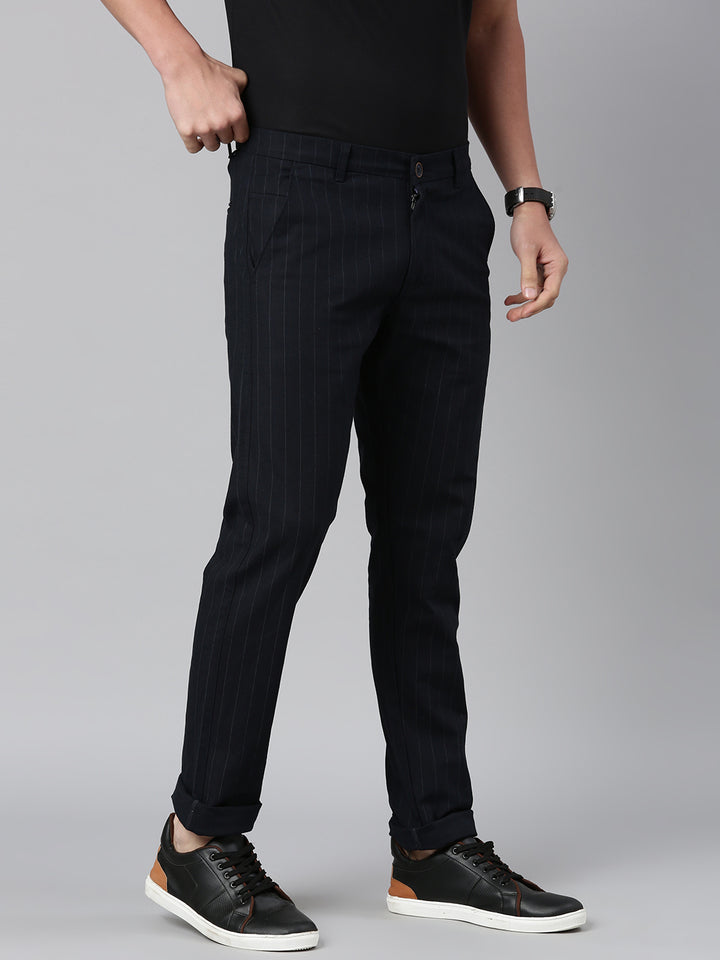 Majestic Man stripe Casual Solid Trouser - Navy Blue
