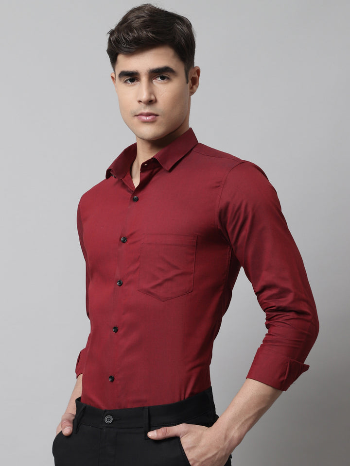 Tailored fit & Comfortable Solid Cotton Shirt - Maroon