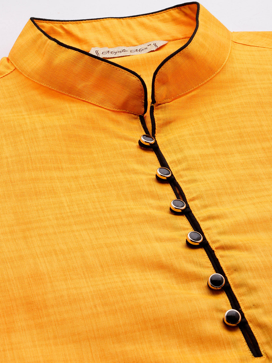 Majestic Man Regular Woven Design Fancy Long Kurta - Mustard