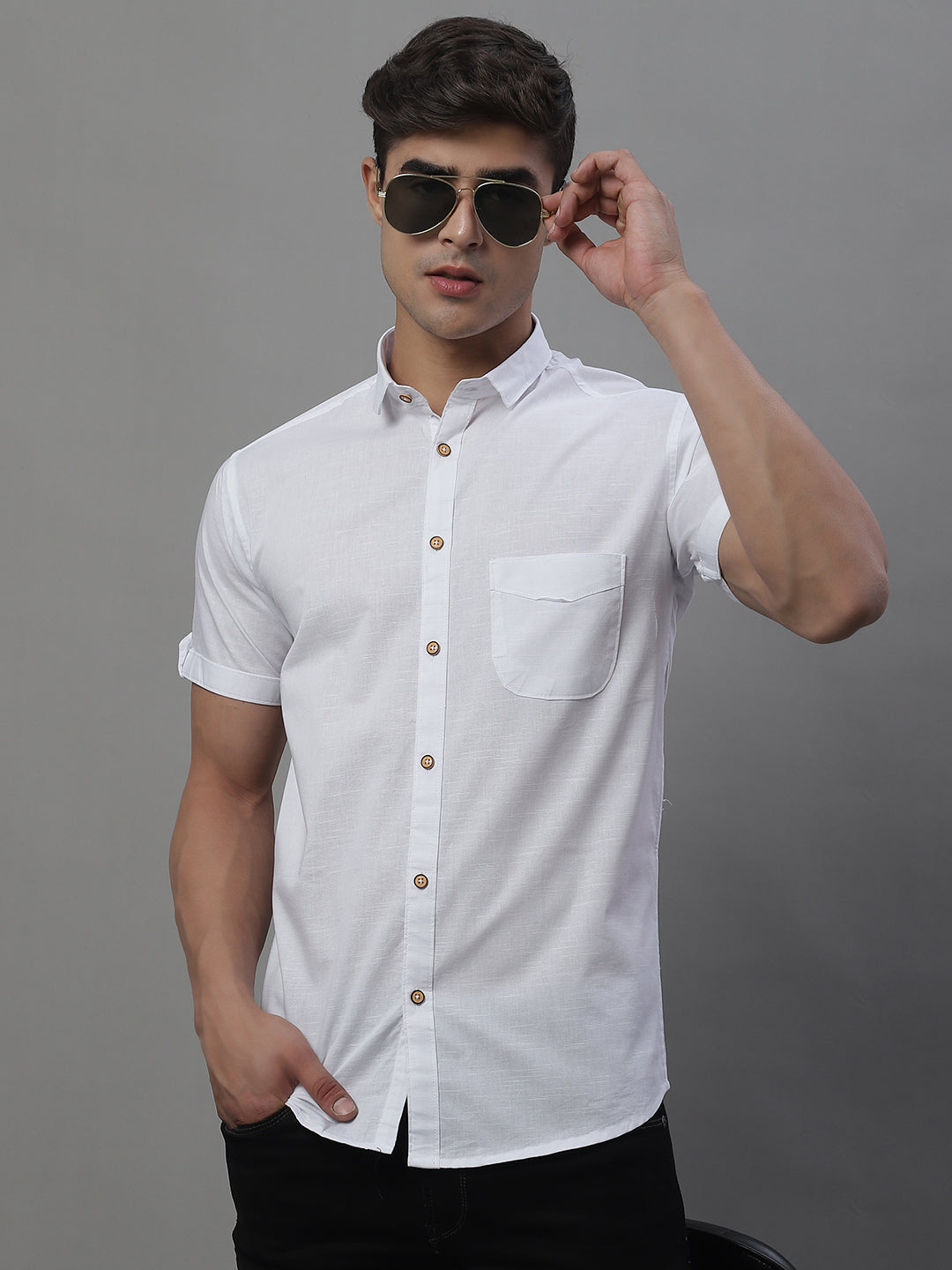 Kicky Pure Cotton Half sleeves Solid Shirt - White