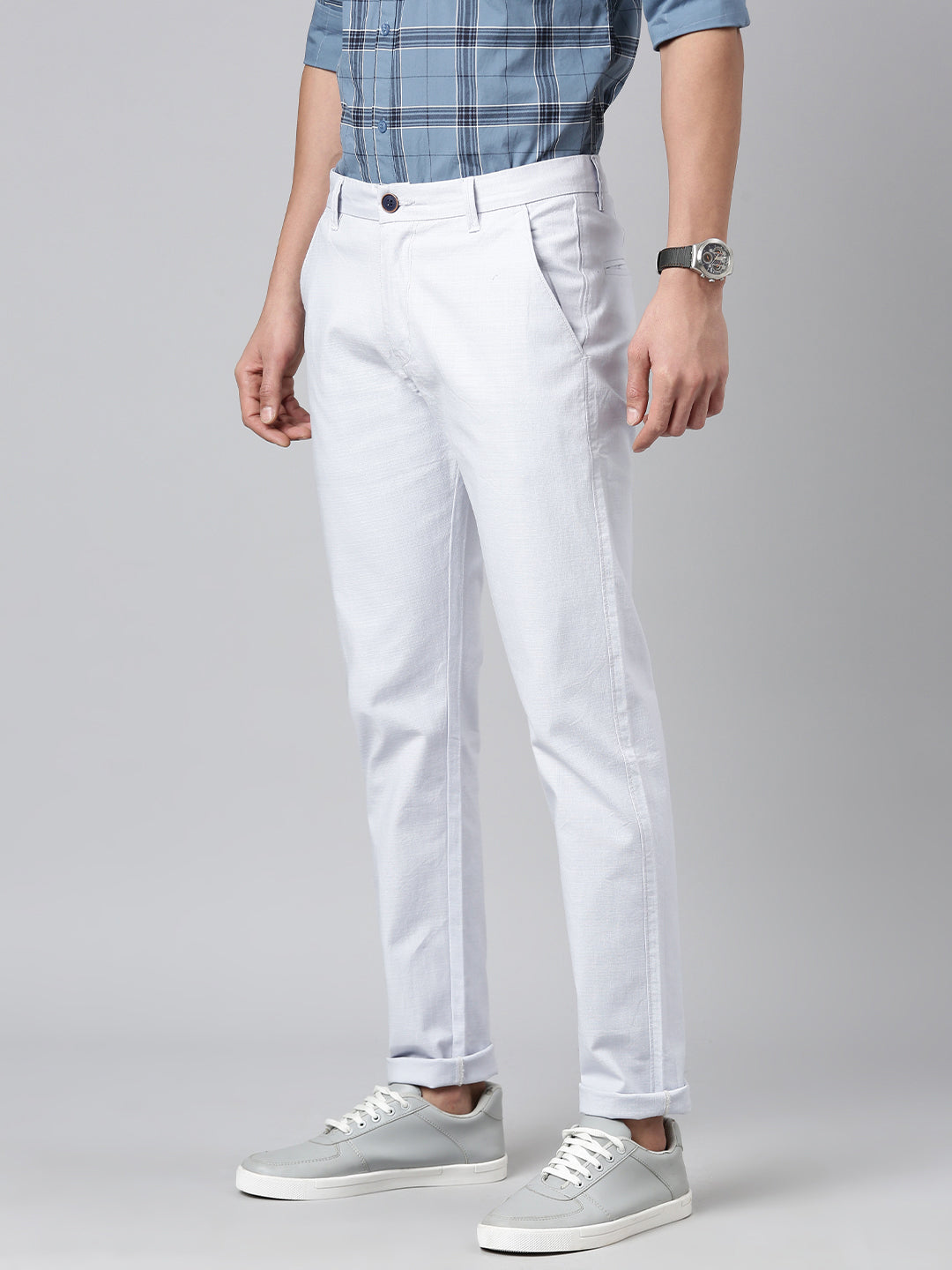 Majestic Man Regular Fit Solid Casual Trouser - Light Blue