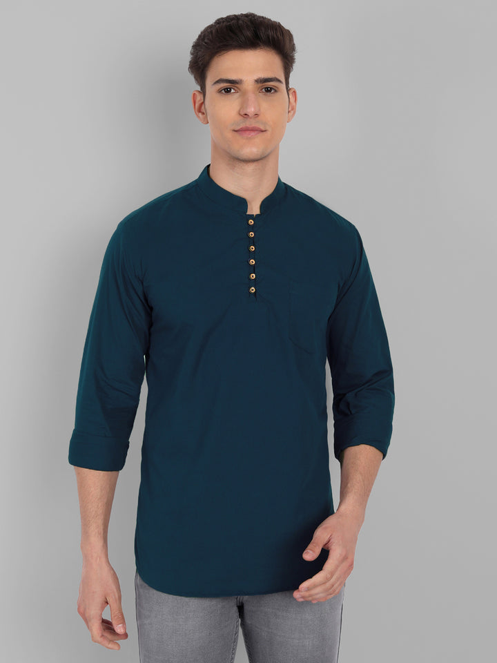 Classic Elegance Pure Cotton Solid Short Kurta - Dark Blue