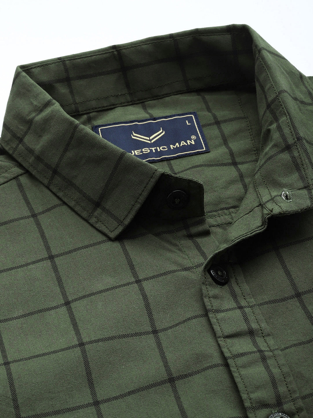 Majestic Man Checkered Slim fit Cotton Casual Shirt - Army Green