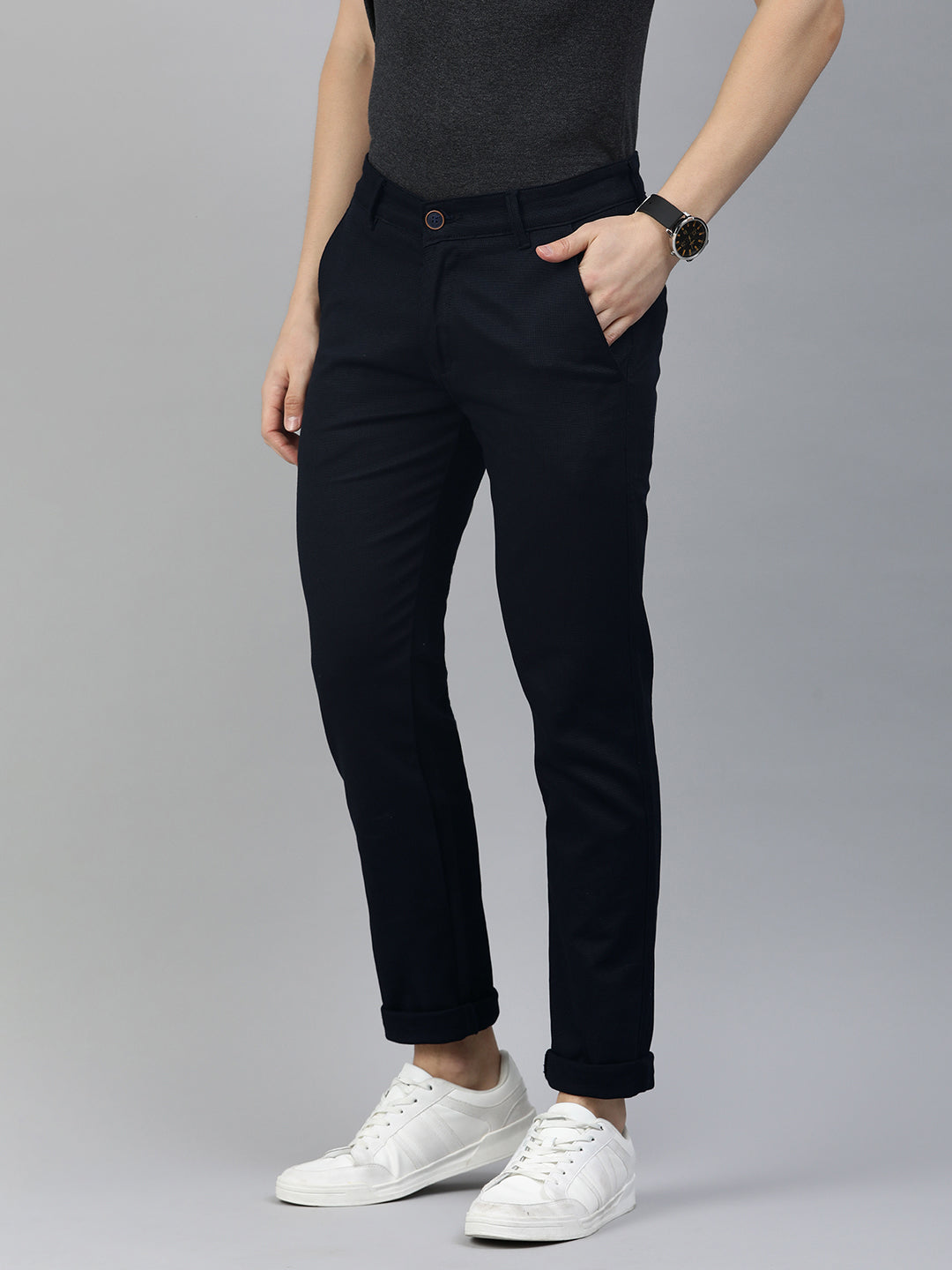 Majestic Man Casual textured Trouser - Navy Blue