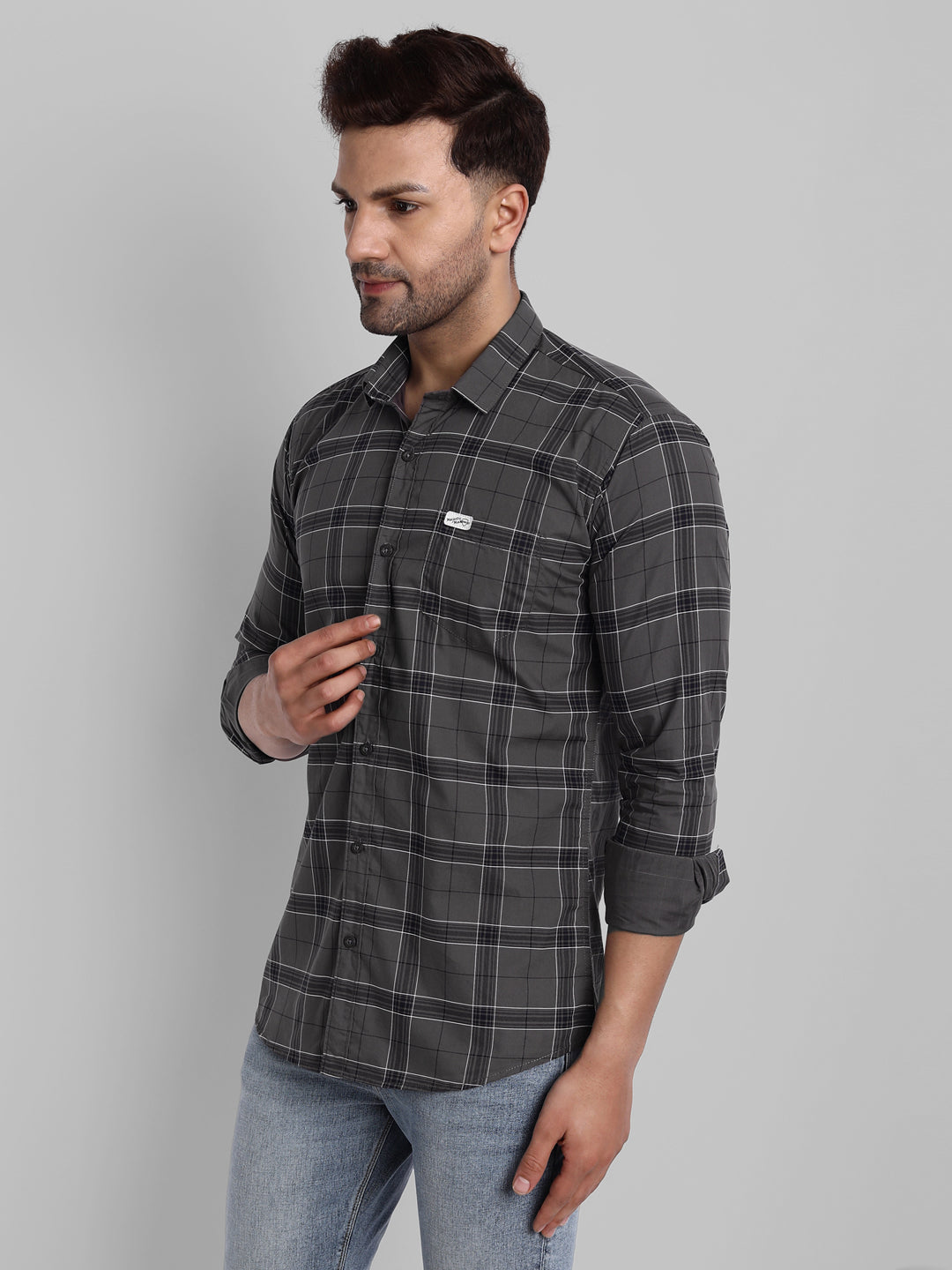 Classic Checkmate Pure Cotton Checkered Shirt - Grey