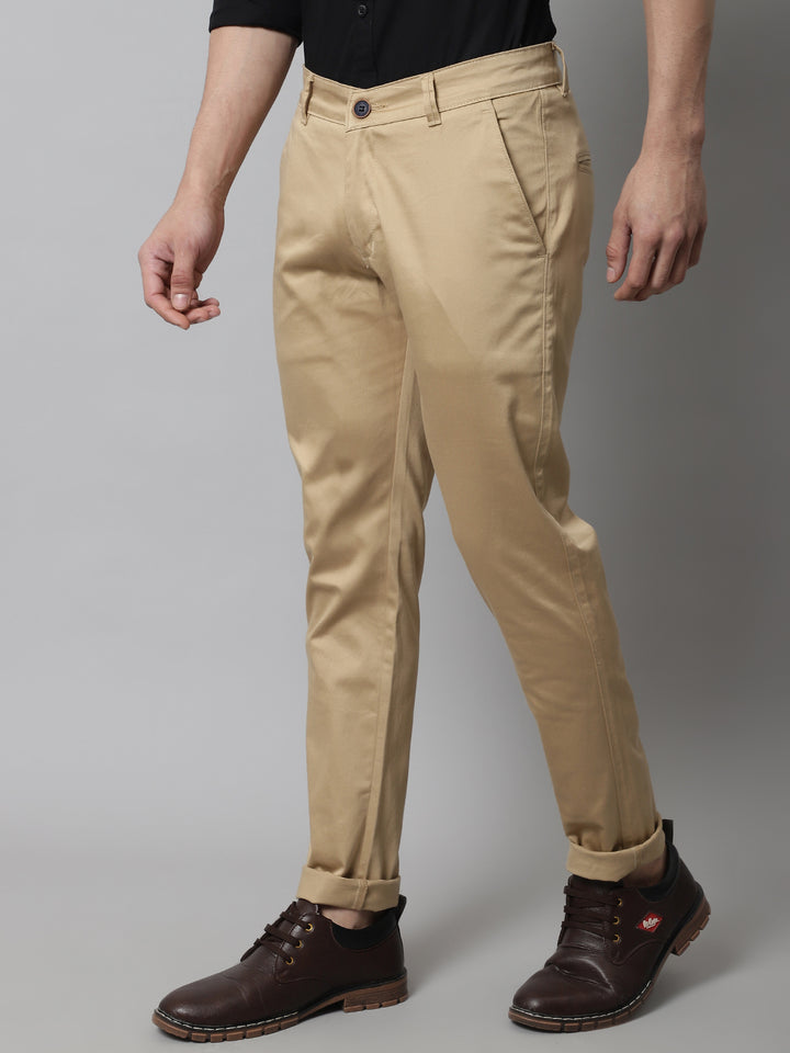 Majestic Man Regular Fit Satin Finish Cotton Casual Solid Chinos Trouser - Beige