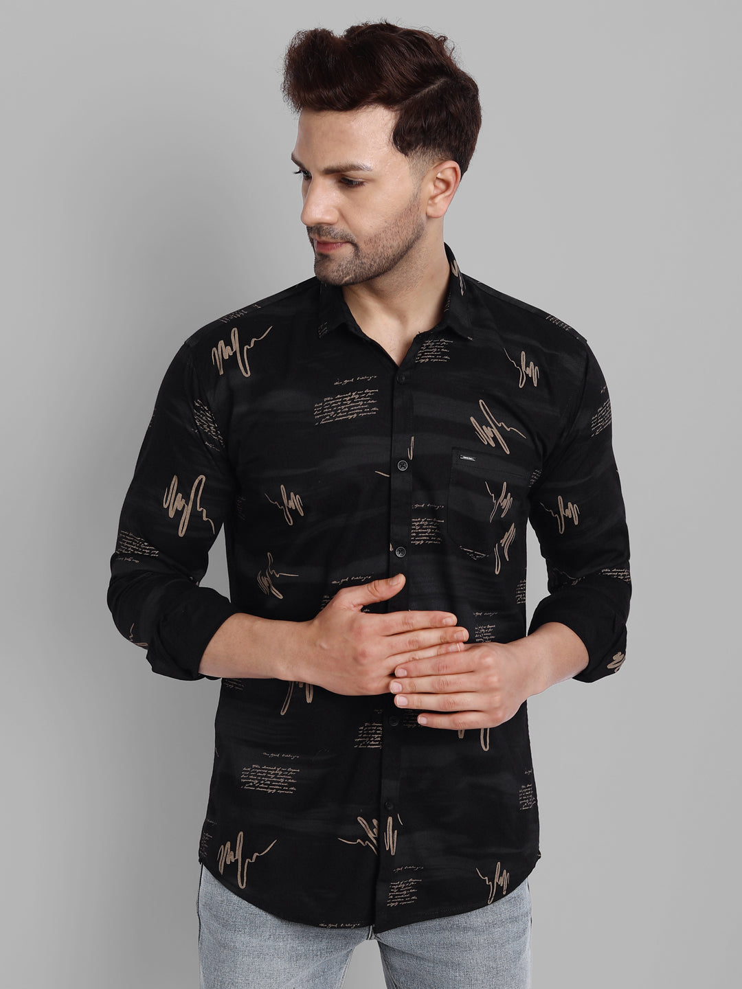 Majestic Man Pure Cotton Printed Shirt - Black