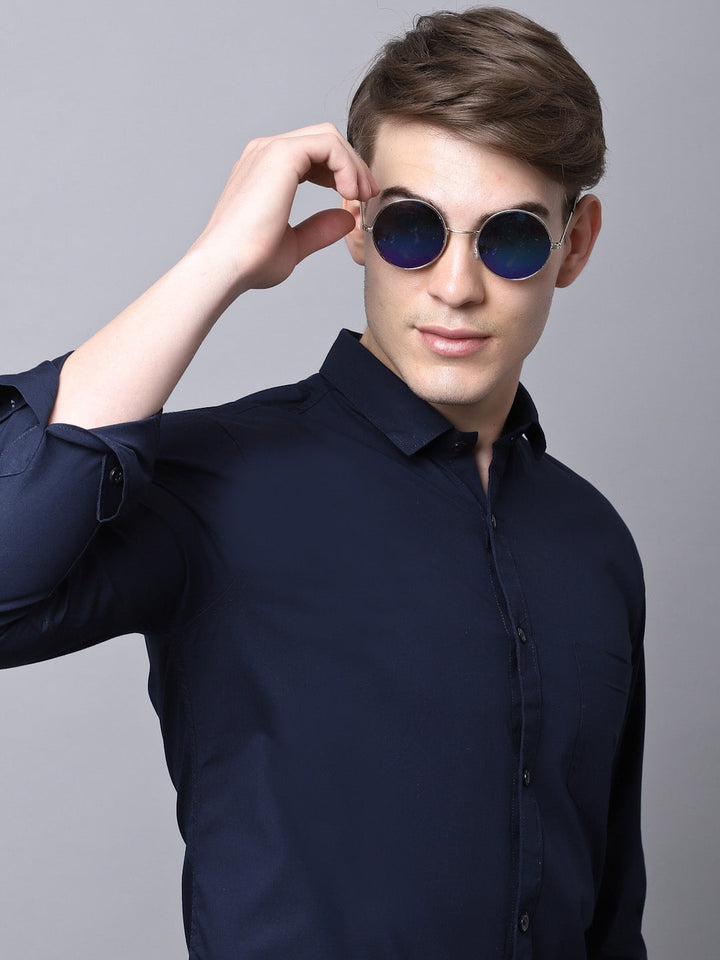 Majestic Man trendy Casual Solid Shirt - Navy Blue