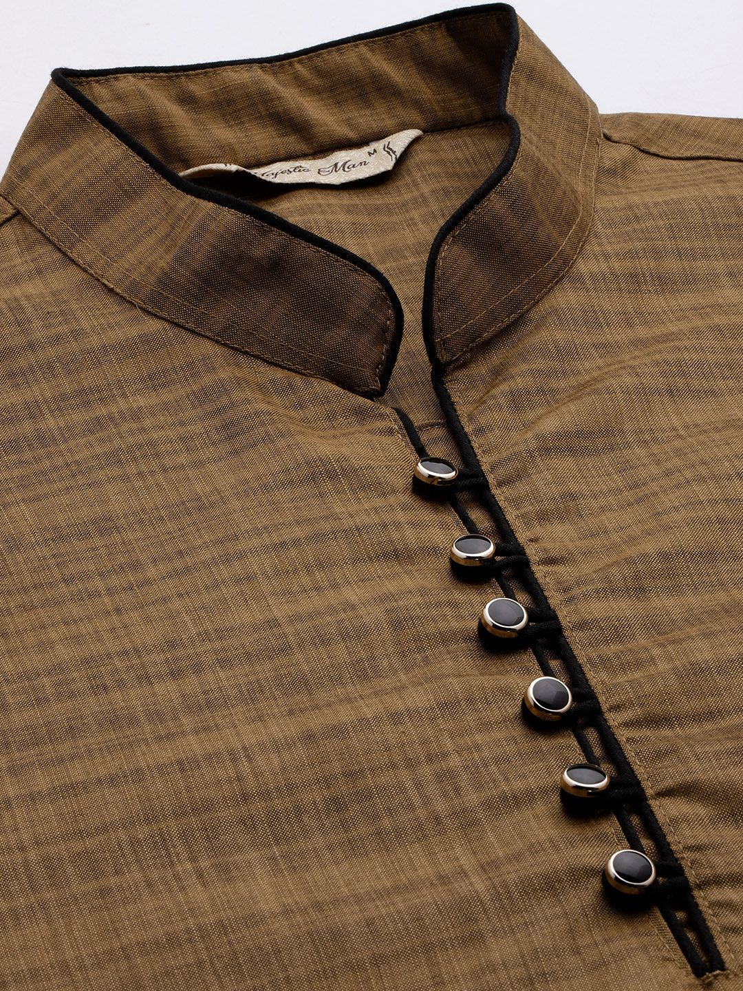 Majestic Man Regular Woven Design Fancy Long Kurta - Brown