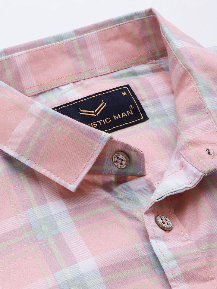 Majestic Man Checkered Slim fit Cotton Casual Shirt - Pink