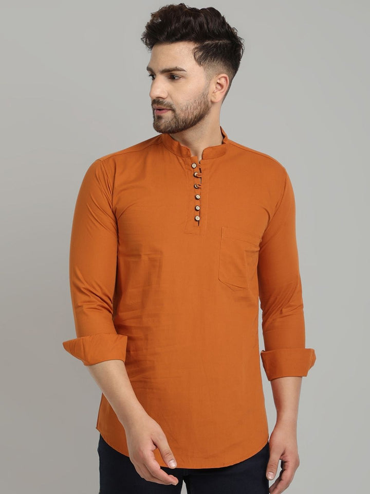 Classic Elegance pure cotton solid Short kurta - Bright Orange