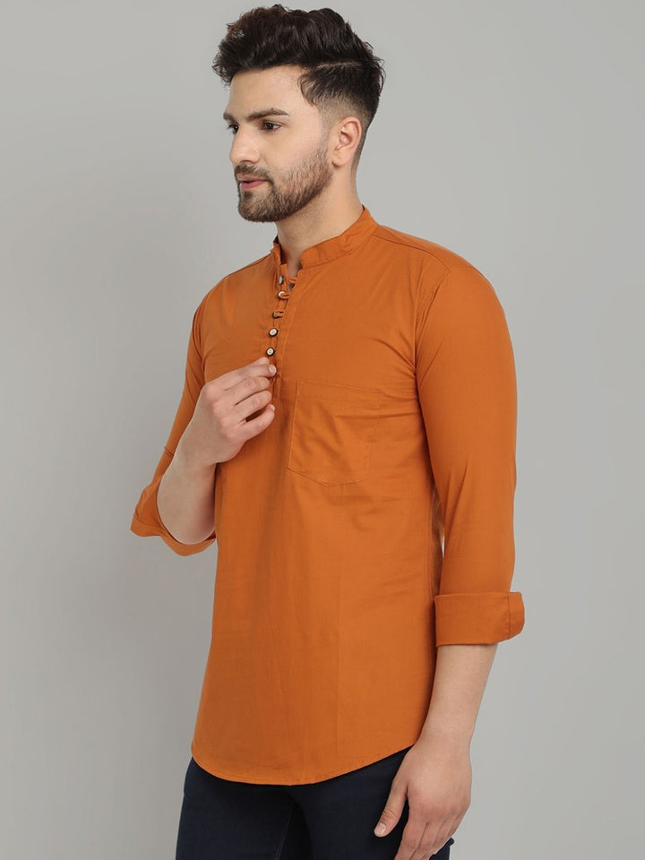 Classic Elegance pure cotton solid Short kurta - Bright Orange