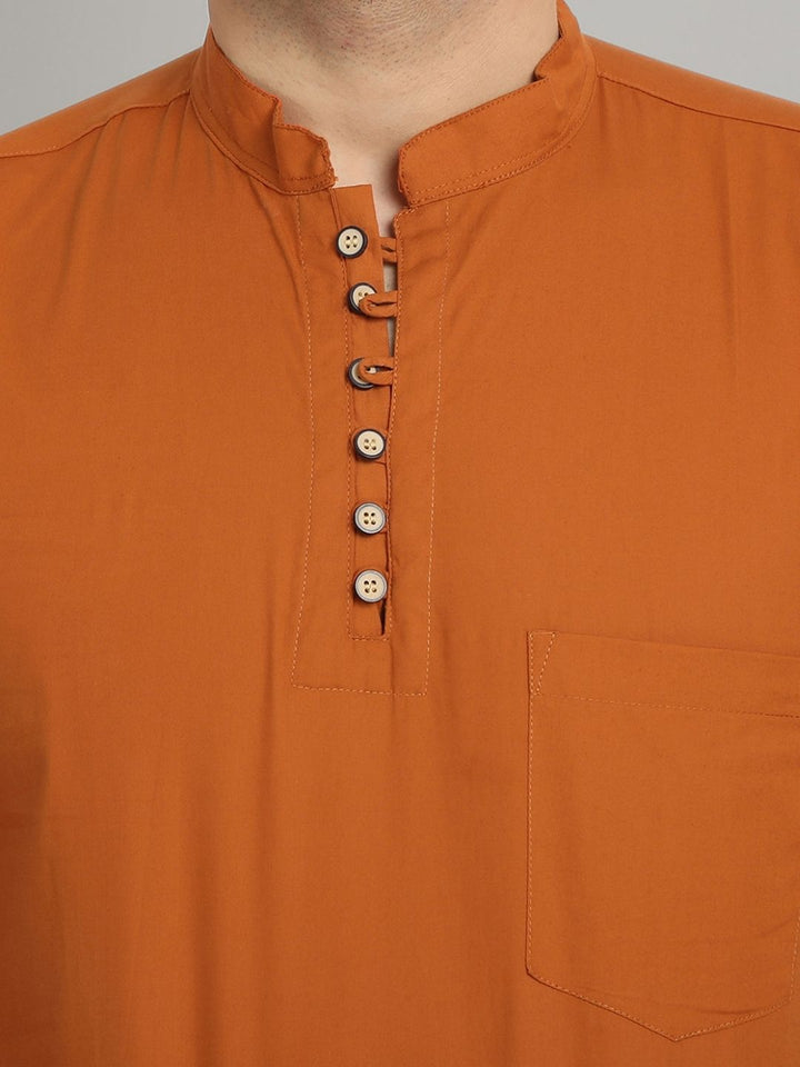 Classic Elegance pure cotton solid Short kurta - Bright Orange