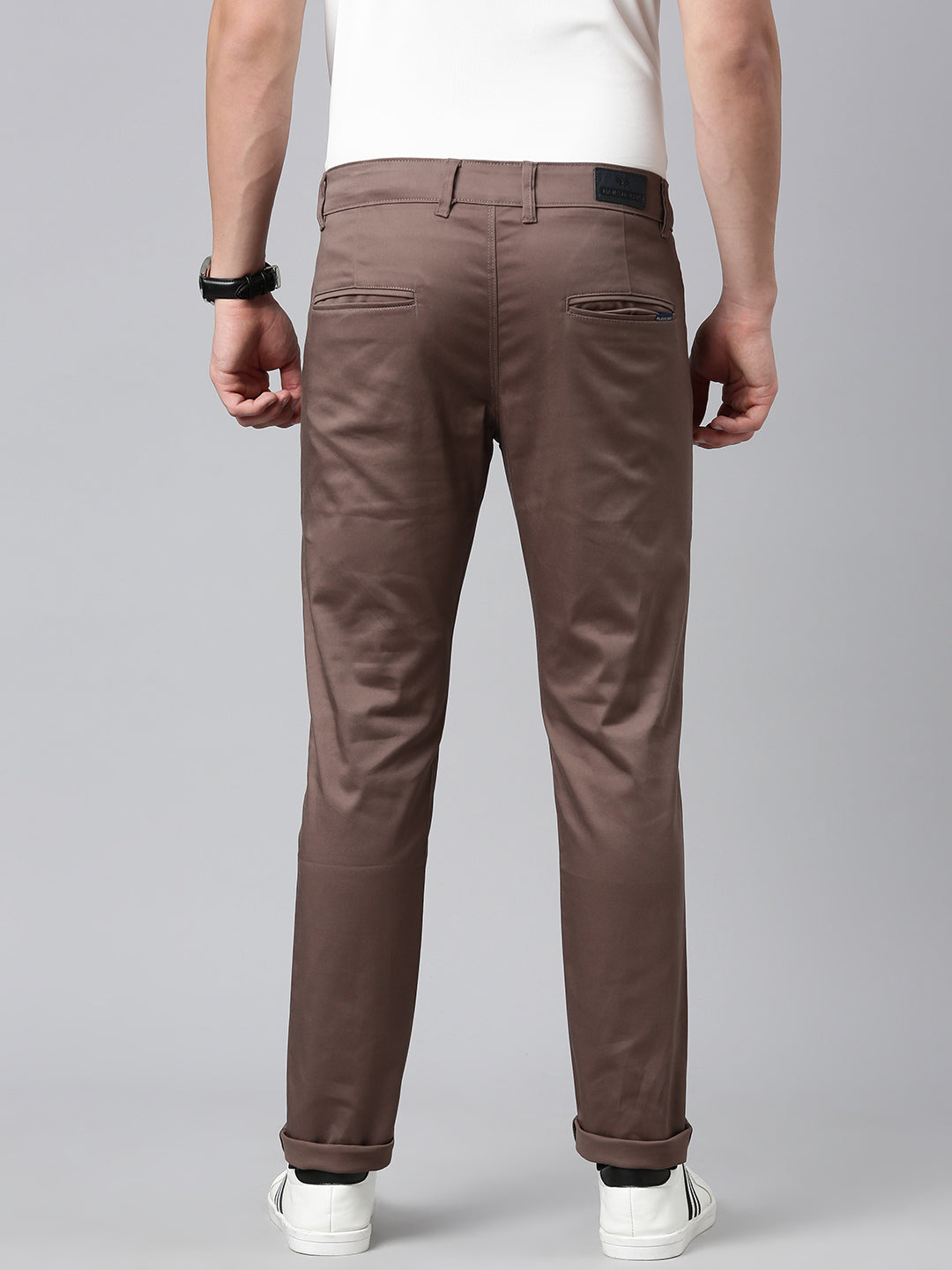 Majestic Man Regular Fit Satin Finish Cotton Casual Solid Chinos Trouser - Metal Brown