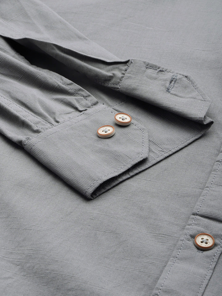 Pure Cotton Casual Men's Shirt - Dark Grey
