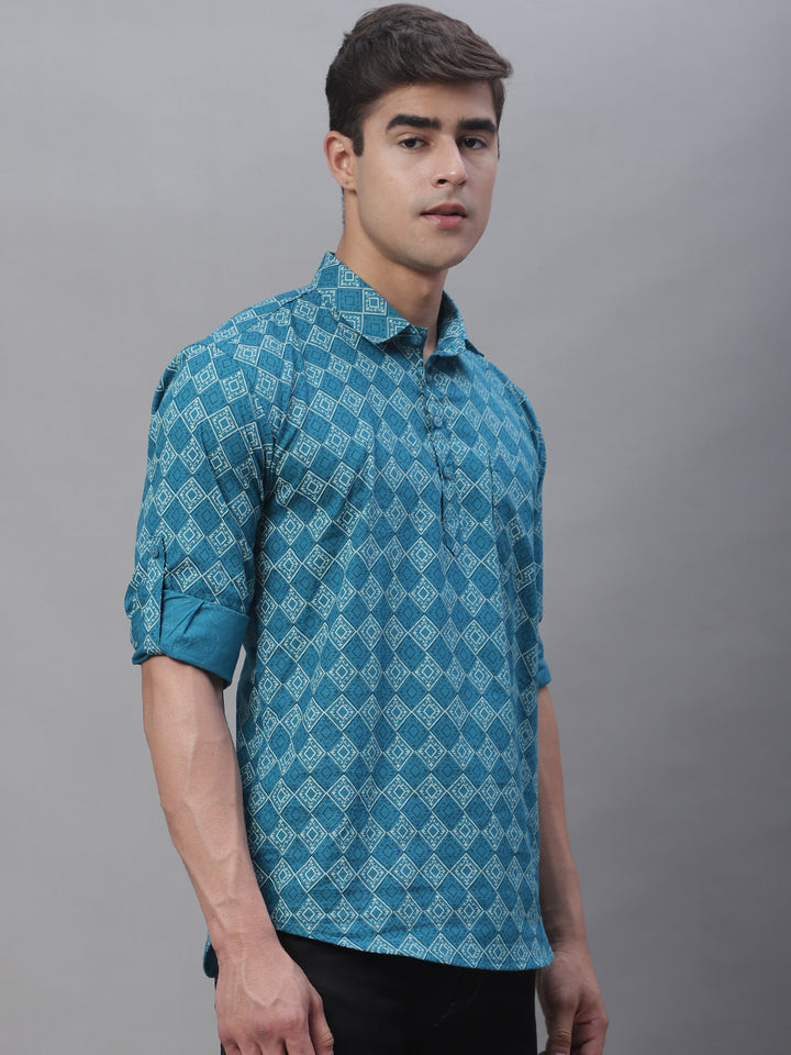 Versatile printed cotton short kurta - Blue