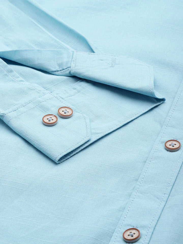 Pure Cotton Casual Men's Shirt - Light Blue