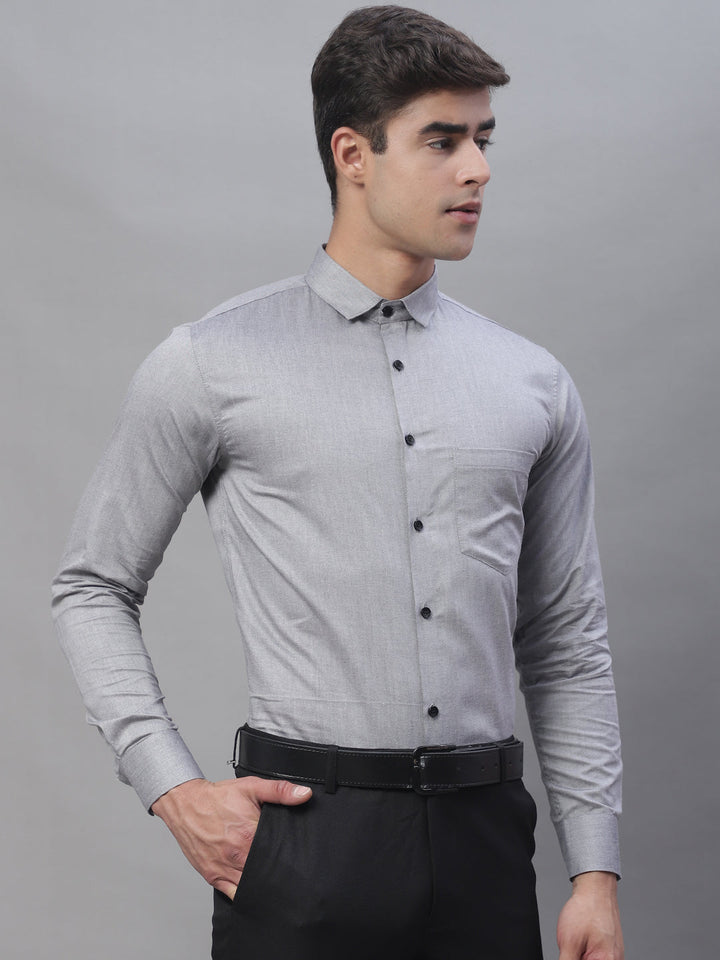 Tailored fit & Comfortable Solid Cotton Shirt - Light Grey