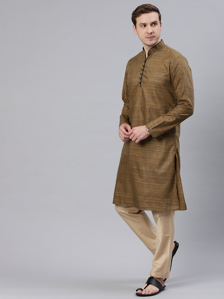 Majestic Man Regular Woven Design Fancy Long Kurta - Brown