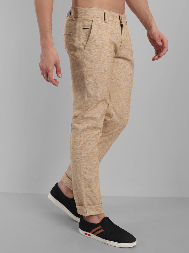 Majestic Man Regular Fit Pattern Finish Cotton Casual Solid Chinos Trouser - Beige