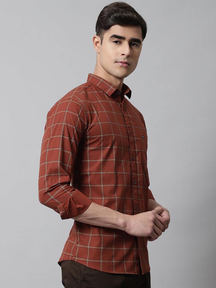 Classy Pure Cotton Checkered Shirt - Rust