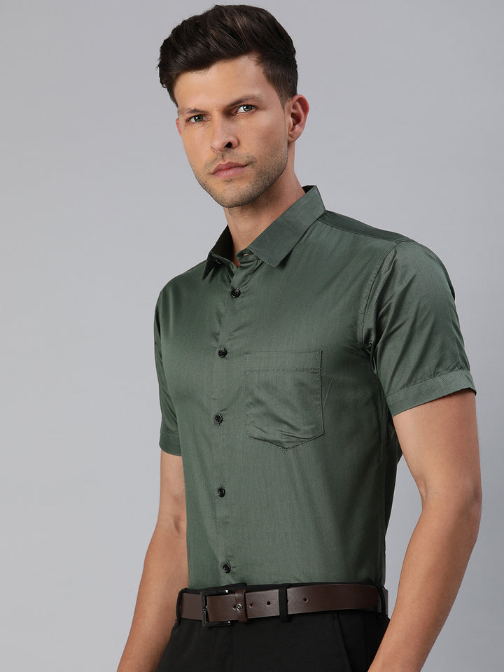 Finest Formal Half Shirt-Dark Green