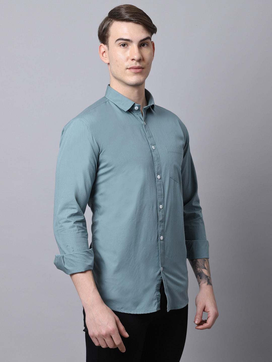 Majestic Man trendy Casual Solid Shirt - Dusty Teal
