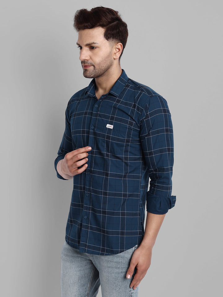 Classic Checkmate Pure Cotton Checkered Shirt - Navy Blue