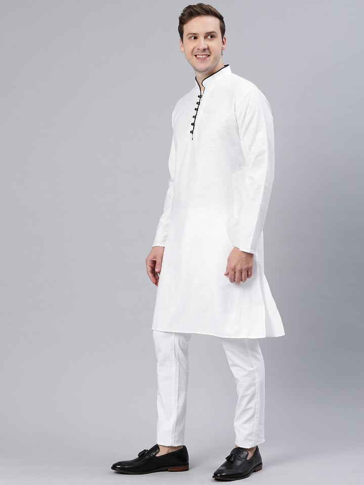 Majestic Man Regular Woven Design Fancy Long Kurta - White