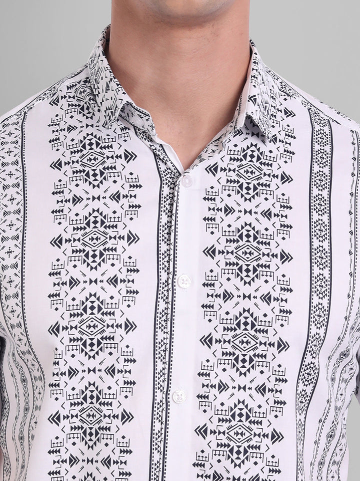 Influence Printed Half Sleeves Shirt - White