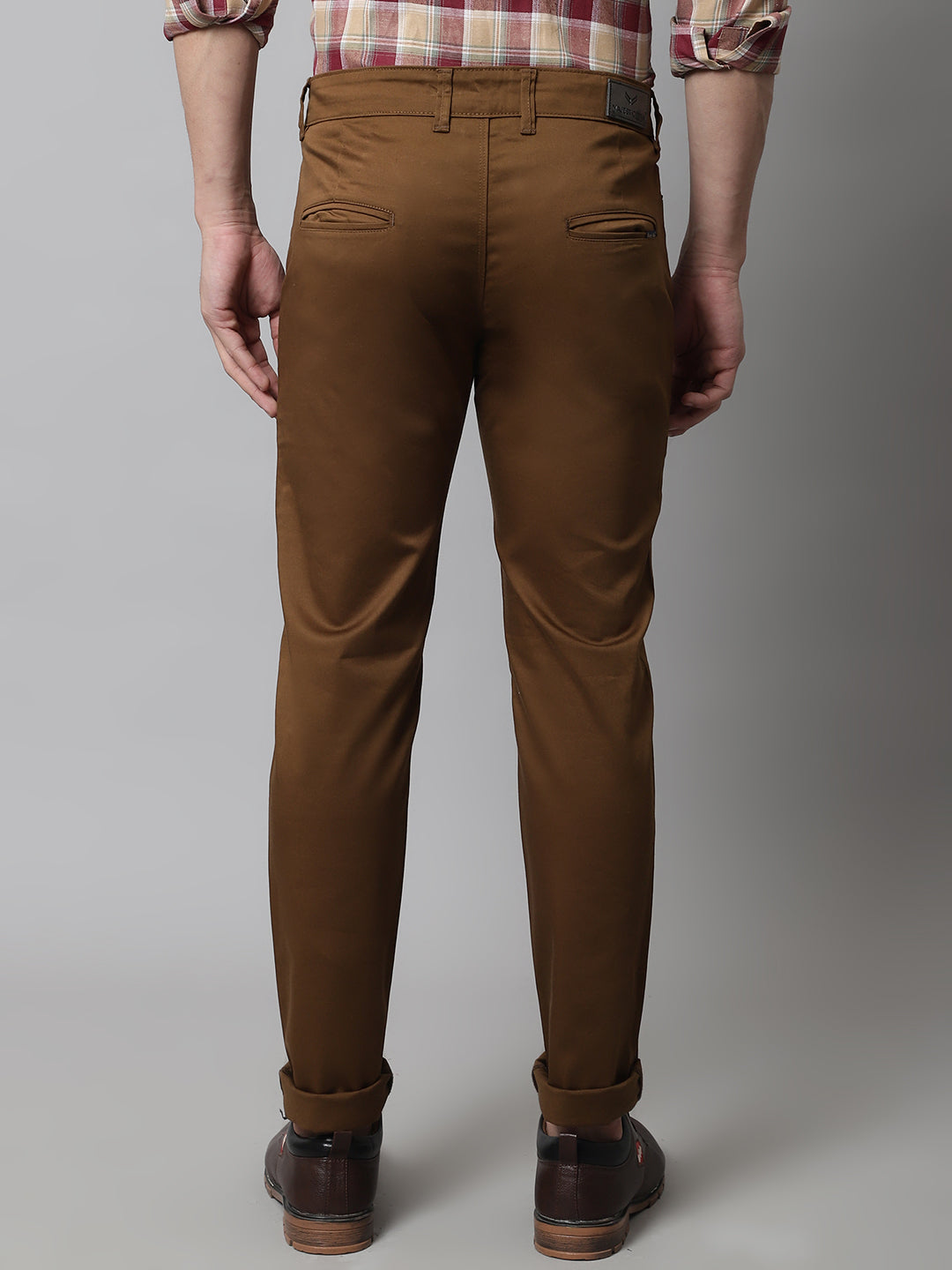 Majestic Man Regular Fit Satin Finish Cotton Casual Solid Chinos Trouser - Caramel