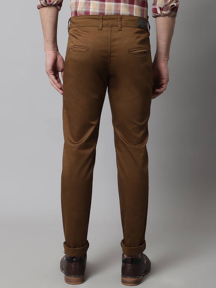 Majestic Man Regular Fit Satin Finish Cotton Casual Solid Chinos Trouser - Caramel